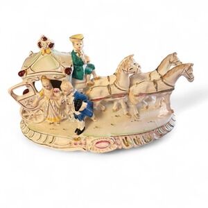 Vintage Wales Japan Porcelain 4 Horse Carriage Victorian Figurine